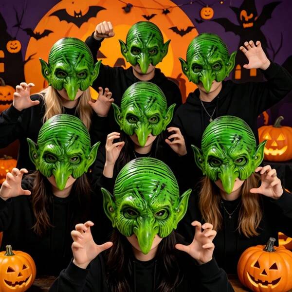 Gruselige grüne Teufelsmaske für Halloween, atmungsaktive Horror-Kopfbedeckung für den ganzen Kopf, schaurige Cosplay-Kopfbedeckung, Rollenspiel-Requisite für Erwachsene, geeignet für Halloween-Partys, Karneval und Spukhaus-Veranstaltungen