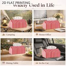 1pc Pink Vertical Striped Print Fabric Tissue Box, Rectangular Desktop Tissue Holder, Living Room Bedroom Office Desk RV Car Universal Storage Box, Hotel Vanity Decor Ornament, Holiday Gift Highly Attractive Home Soft Decor Tissue Storage Box - Multicolor - View 2
