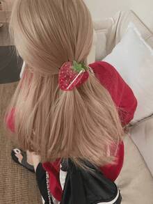 1件紅色草莓醋酸纖維甜美水果可愛髮夾，優雅半紮髮多功能髮夾，夏季髮飾，海灘髮夾，度假海灘抓夾 - 彩色 - 查看 3