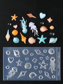 3D Ocean Themed Nail Art Silicone Mold, Marine Life Mold With Jellyfish, Seashell, Starfish, Conch, Heart & Bubble Shapes, Nail Mold Templates For DIY Resin Nail Decorations, Summer Beach Manicure Tool - Clear - View 5