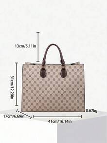 DEDOO 1pc Large Capacity Tote Bag Set, Fashionable Colorblock Print, Large Capacity Zipper Design, Suitable For Daily, Business Travel, Vacation - Grey - View 3