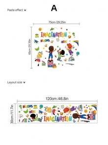 1 Inspirational Cartoon Self-Adhesive Wall Sticker, Imagination Slogan Style / Good Character English Word Style, Removable PVC Sticker For Living Room, Bedroom, Or Kindergarten Classroom DIY Wall Decoration - Wall Stickers - View 5