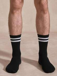 Courvante Men's 10 Pairs Multicolor Striped & Solid Mid-Calf Crew Socks, Breathable Cotton Casual Sports For Golf Tennis - Multicolor - View 2