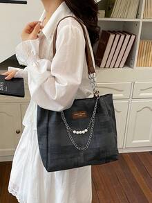 New Solid Color Luxury High-End Versatile Women's Shoulder Tote Bag - Black - View 6