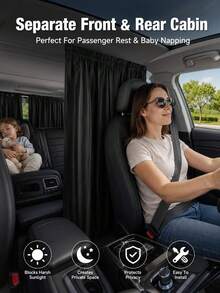 1/4件組 Ull 車用隱私隔斷窗簾 + 側窗窗簾套組，95%遮光防紫外線後座隔斷窗簾，易安裝黑色遮陽車用隱私窗簾套組 - A - 查看 4