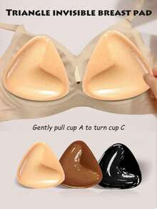 1 Pair Double-Sided Self-Adhesive Breast Pads, Triangle Thickened Support Design, Reusable, Waterproof, Suitable For Swimming - Khaki - View 4