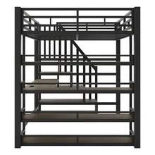 Letto a soppalco in metallo Flieks 140x200 con scaletta, scrivania integrata, vani portaoggetti, stazione di ricarica USB e luce LED, nero. - nero - Visualizzare 8