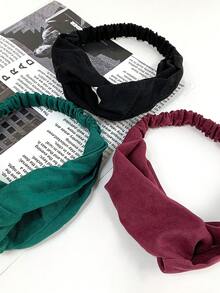 3pcs/Set Suede Velvet Headband For Women, Cross-Over Minimalist Solid Color Headband For Girls Summer Hair Accessories - Black, Green, Red - View 7