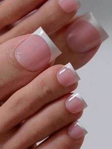 150pcs Short Square Press-On Toenails, Nude Pink Base With White French Tips, Removable Fake Toenails, Suitable For Summer, Beach And Daily Wear - Pink - View 3