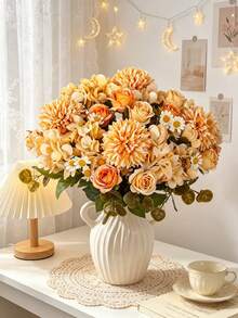 1 pezzo profumo di ortensie artificiali in seta, peonie e rose finte, adatto per decorazioni primaverili e autunnali, vasi da matrimonio, può essere utilizzato per la casa, il ristorante, la camera da letto, la cucina, la decorazione della stanza, forniture per feste di compleanno e vacanze, decorazione da giardino esterno - Giallo - Visualizzare 9