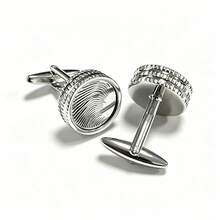 Electroplated Silver Round Hollow Floral Pattern Cufflinks For Men's Shirts - Silver - View 1