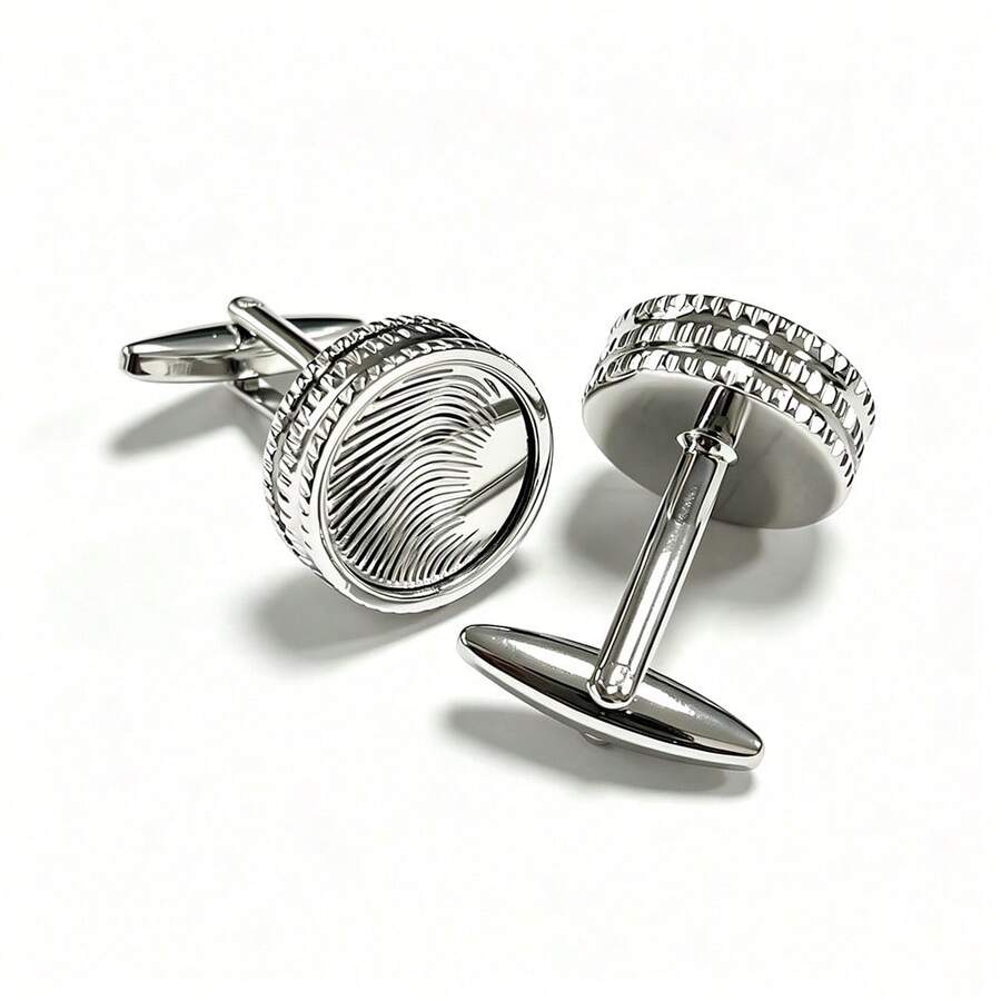Electroplated Silver Round Hollow Floral Pattern Cufflinks For Men's Shirts - Silver - View 1