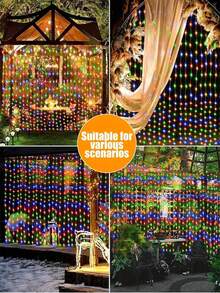 3M Solar Powered LED Curtain Lights 100LED/200LED/300LED Copper Wire String Lights Outdoor Waterproof 8 Modes Solar Fairy Lights Suitable For Garden Window Wall Halloween Party Wedding Holiday Christmas Background Decoration - Solar - View 9