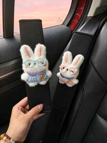 1pc Cute Glasses Bunny Car Seat Belt Cover, Plush Rabbit Auto Shoulder Pad, Sweet Car Interior Decor Kawaii Rabbit Car Seat Belt Cushion, Cartoon Bunny Auto Accessory, Lovely Car Decor Gift - Glasses Rabbit - View 10