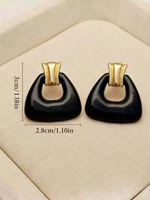 Vintage Luxury Style Geometric Shape Stud Earrings, Stainless Steel Material, Hypoallergenic, Unique Oil Drop Design, Suitable For Women, Daily Wear, Party Wear - Black - View 6