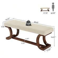 LITTLE TREE 48 Inch Upholstered Bench, Solid Wood Entryway Bench With Soft Cushion, Mid-Century End Of Bed Bench With Curved Leg For Bedroom Entryway - White & Brown - View 4
