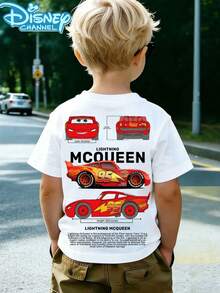 Disney Cars Lightning McQueen & Mickey Mouse Front-Back Double Sided Print KidsWhite Short Sleeve Boys Casual T-Shirt - 白色 - 查看 3
