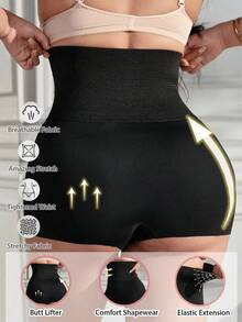 Plus Size Women Shapewear Briefs, Women Shapewear, Women Slimming Panties, Women Adjustable Briefs, High Waist Plus Size Briefs, Tummy Control, High Elasticity Design, Slim Fit, Waistline Shaping, Plus Size Women Underwear, Plus Size Women Panties - Black - View 2