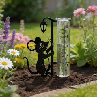 Outdoor Rain Gauge (With Glass Measuring Cup), Mouse Rain Gauge Under Metal Street Lamp, Suitable For Garden, Yard, Patio And Lawn, With Large Easy-To-Read Numbers