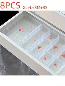 4/7/8件套半透明化妆品收纳盒，可堆叠半透明抽屉整理盒套装，防滑抽屉收纳盒，适用于浴室、卧室和办公室 - 半透明 - 查看 9