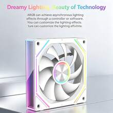 Black / White Dual Color Case Fan, High Air Pressure ARGB Rainbow Fan, Multi-Frame Flowing Light Ambient Lighting, Integrated Clip-On No-Cable Tie DIY Case Cooling Fan, Quiet Hydraulic Bearing Motherboard Sync Fan - View 7