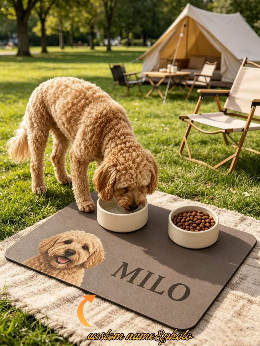 1pc Customized Pet Photo And Name Feeding Mat, Personalized Dog And Cat Bowl Mat, Non-Slip Pet Food Placemat, Custom Pet Portrait Dining Mat, Waterproof Feeding Station Rug, Puppy And Kitten Dining Mat, Dog Mom Gift, Cat Lover Gift, Home Floor Protection Mat - Multicolor - View 1