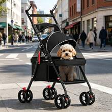 TONSSIDA Foldable Pet Stroller With Breathable Mesh, 4-Wheel Dog Stroller With Canopy, Travel Pet Carriage For Small Dogs & Cats(Black) - Light Grey - View 1