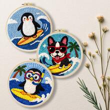 DIY Punch Needle Embroidery Kit, Includes Punch Needle, Thread, Instructions, Embroidery Hoop And Pre-Printed Pattern Fabric, Surfing Animal Pattern, Suitable For Home Wall Decoration, Perfect Gift For Family And Friends. 20X20cm(7.87X7.87 Inches) - A - View 13
