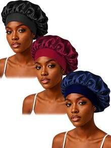 CONFLASS 3pcs Satin Wide Brim Sleep Cap/Hair Cover For Women, Assorted Colors, Suitable For Daily Use,Beach,Travel - Multicolor - View 20