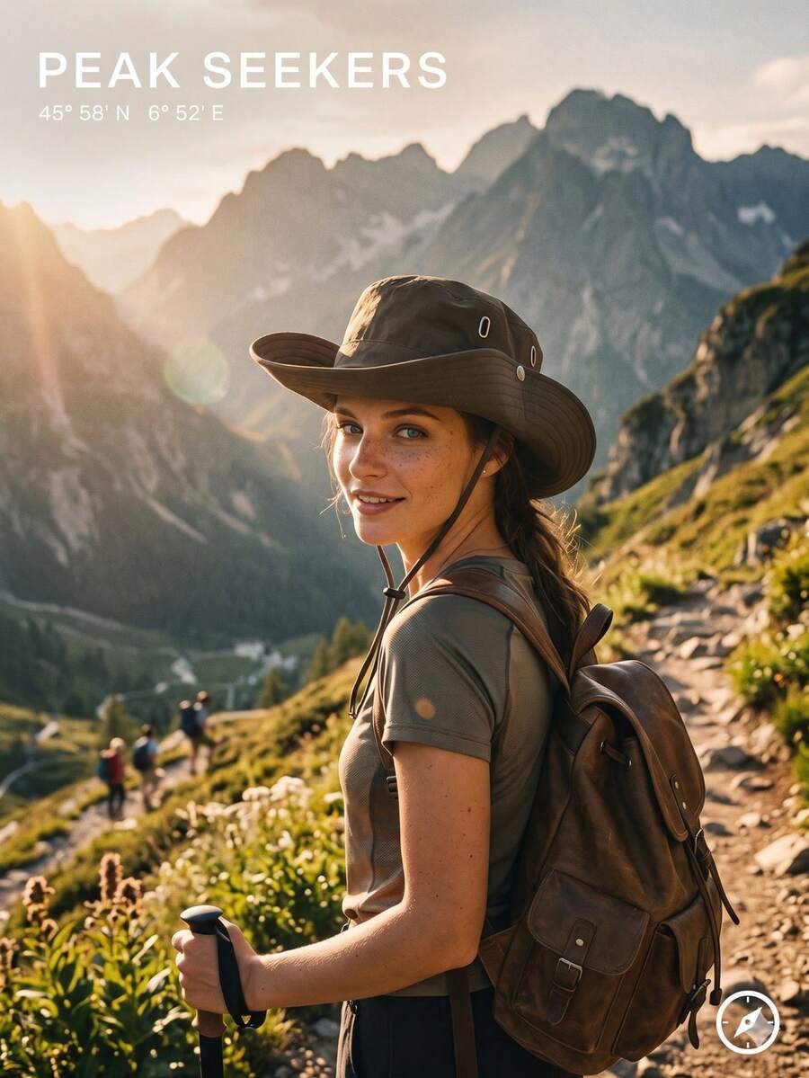 Damen verstellbarer Krempen-Fischerhut, schnelltrocknendes Material, unstrukturierter einfarbiger Sonnenhut, atmungsaktiv, Sonnenschutz für Outdoor-Wandern - A - Übersicht 1