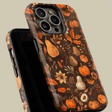 Autumn Pumpkin Pattern Phone Case For IPhone 17 16 15 14 13 12 11 Pro Max, Autumn Protective Cover For Samsung Galaxy S21 S22 S23 S24 S25 Plus Ultra Case - 紅黑色 - 查看 4