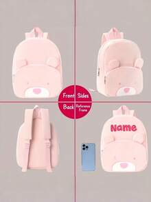 Personalized Animal Embroidery Text Style Corduroy Backpack, Women's Backpack, Lightweight And Breathable School Bag, Back To School Essential Stationery Bag, Adjustable Shoulder Straps And Secure Zipper Pockets, Custom Name Option, Durable Nylon Lining, Back To School Essential Backpack, Large Capacity Backpack - Multicolor - View 3