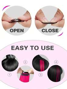 5pcs Clip-In Straight Hair Extensions - Heat-Resistant Synthetic Fiber, Colorful Hair Extensions, 22 Inch Women's Decorative Hair, Suitable For Party, Halloween Costume And Other Occasions - Multicolor - View 3
