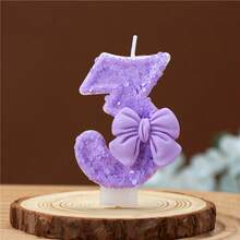1 pièce Bougie chiffre, Bougie d'anniversaire avec nœud papillon, Décoration de fête à paillettes violettes, Convient pour les fêtes d'anniversaire, les fêtes de vacances, les fêtes à thème et diverses autres occasions - violet pur - Voir 5