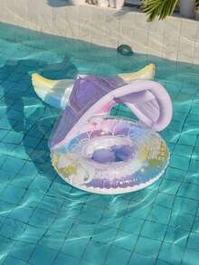 1pc Purple Starry Pattern Mermaid Tail Shaped Kids Swim Ring With Sunshade - Multicolor - View 5