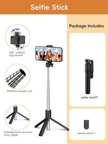 Foldable Mini Selfie Stick Tripod With Detachable Fill Light, Wireless Bluetooth Remote, 360° Adjustable Phone Holder, Portable Lightweight, Suitable For Travel, Vlog, Live Streaming, Selfie - Multicolor - View 11