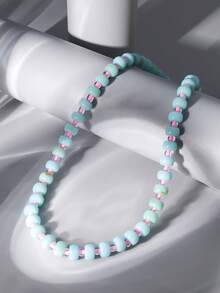 1 pieza Collar de cuentas de resina con color de caramelo y chicle de pasión, versátil de moda, dulce, lindo, retro, geométrico 3D, personalizado, romántico, elegante, estilo bohemio de Oriente Medio con textura, collar de cadena para la clavícula, adecuado para uso diario, citas, vacaciones, días festivos, viajes (textura, color y profundidad aleatorios) - collar - Ver 3