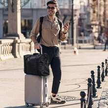 Borsa portaoggetti nera, pieghevole, portatile, leggera, per viaggio, sport, campeggio, escursionismo (lettere casuali sulla borsa) - nero - Visualizzare 4