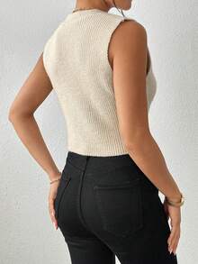Damen Vintage Strick V-Ausschnitt Pullover Weste, Frühling/Herbst - Aprikosenfarben - Übersicht 2