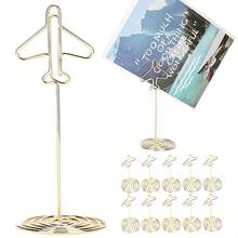 10 pièces Porte-cartes de numéro de table dorés, pinces à cartes de nom de bureau en métal avec base, support de carte de table en forme d'avion, porte-cartes de décoration de centre de table de mariage - Plusieurs styles - Voir 1
