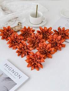 5/15/25pcs Artificial Flowers, Dahlia, Chrysanthemum, Wedding Decoration, Faux Plants, Room Decor, Autumn Decoration, Garden Autumn Decor, Centerpiece, DIY Candy Box, Party Favors, Ornaments, Bridal Wrist Corsage, Bouquet Box, Home Decor Accessories, Valentine's Day, Mother's Day Gift, Flower Box Materials, New Year Decoration - Burnt Orange - View 3