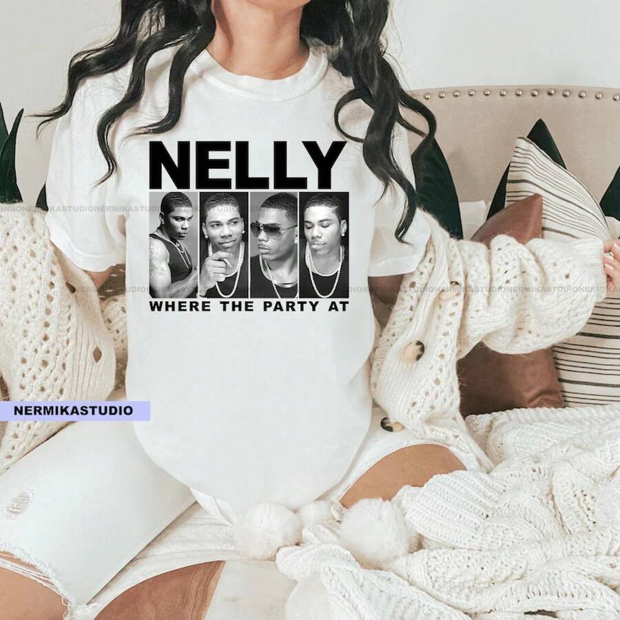 Nelly Rapper T-Shirt: Where Is The Party At? Unisex Concert Tee - 白色 - 查看 1