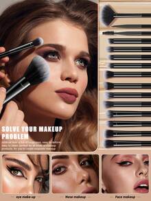 6/5/29Pcs Cool Black Luxury Makeup Set, 20 Ultra-Soft Makeup Brushes, Full-Spec Sponges & Powder Puffs, Facial Cleansing Sponge, All-In-One Complete Beauty Kit For Makeup Beginners - Black - View 1