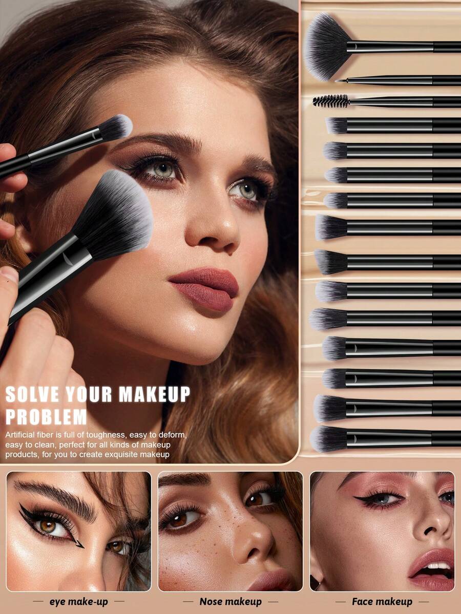 6/5/29Pcs Cool Black Luxury Makeup Set, 20 Ultra-Soft Makeup Brushes, Full-Spec Sponges & Powder Puffs, Facial Cleansing Sponge, All-In-One Complete Beauty Kit For Makeup Beginners - Black - View 1