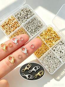 Juego de 450 piezas de conectores de joyería DIY, broches de langosta de 12 mm y anillos de salto de 5 mm, adecuado para cuentas hechas a mano, cuentas espaciadoras, conectores de pulseras y tobilleras, anillos abiertos para collares, conectores de joyería, anillos de salto abiertos, anillos cerrados para aretes, conectores de cadena para bolsos, cadena para teléfono, llavero y otros accesorios de manualidades - Conjunto de hebilla de langosta y anillo - Ver 1