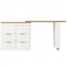 Bar Table/High Table With 6 Drawers, Kitchen Sideboard/Display Cabinet With Anti-Tip Device, 360° Swivel Multifunctional Table That Can Be Used As A Dining Table, Bar Or Desk For The Living Room, Kitchen Or Restaurant. - 白色 - 查看 10