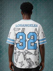 EVRINFINITE Herren Retro LA Streetwear T-Shirt - Weißes Baseball Shirt mit großem "32" Grafikdruck, leichter Sommer Sportlich Lässig Top, Outdoor Lässig Bekleidung, atmungsaktives Design, bequeme Passform, Grafikdruck - Verschiedenfarbig - Übersicht 2