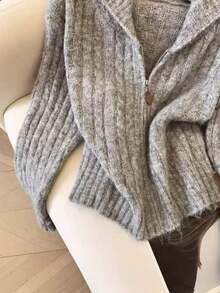 Women's Autumn/Winter Slouchy Zipper Hooded Long Sleeve Knit Cardigan Jacket, Casual Commute College Versatile Sweater - Grey - View 4