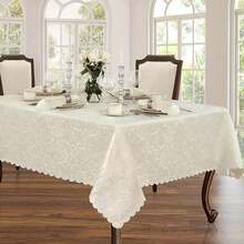 1pc Golden Branch Jacquard Ivory Table Cloth, Suitable For Wedding And Home Decor - Beige - View 2