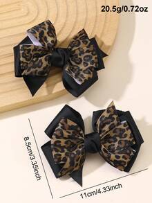 2pcs/4pcs Girls Leopard Print Bow Hair Clip Set Combination Suitable For Daily Decoration - Multicolor - View 3
